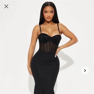 Fashion Nova Black Beaded tulle Maxi Dress